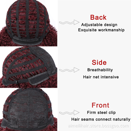 Wholesale Prices Wig for Ladies With Bangs Afro Kinky Curly Daily Wear Short  Natural Black Color Synthetic Black Women Full Wig